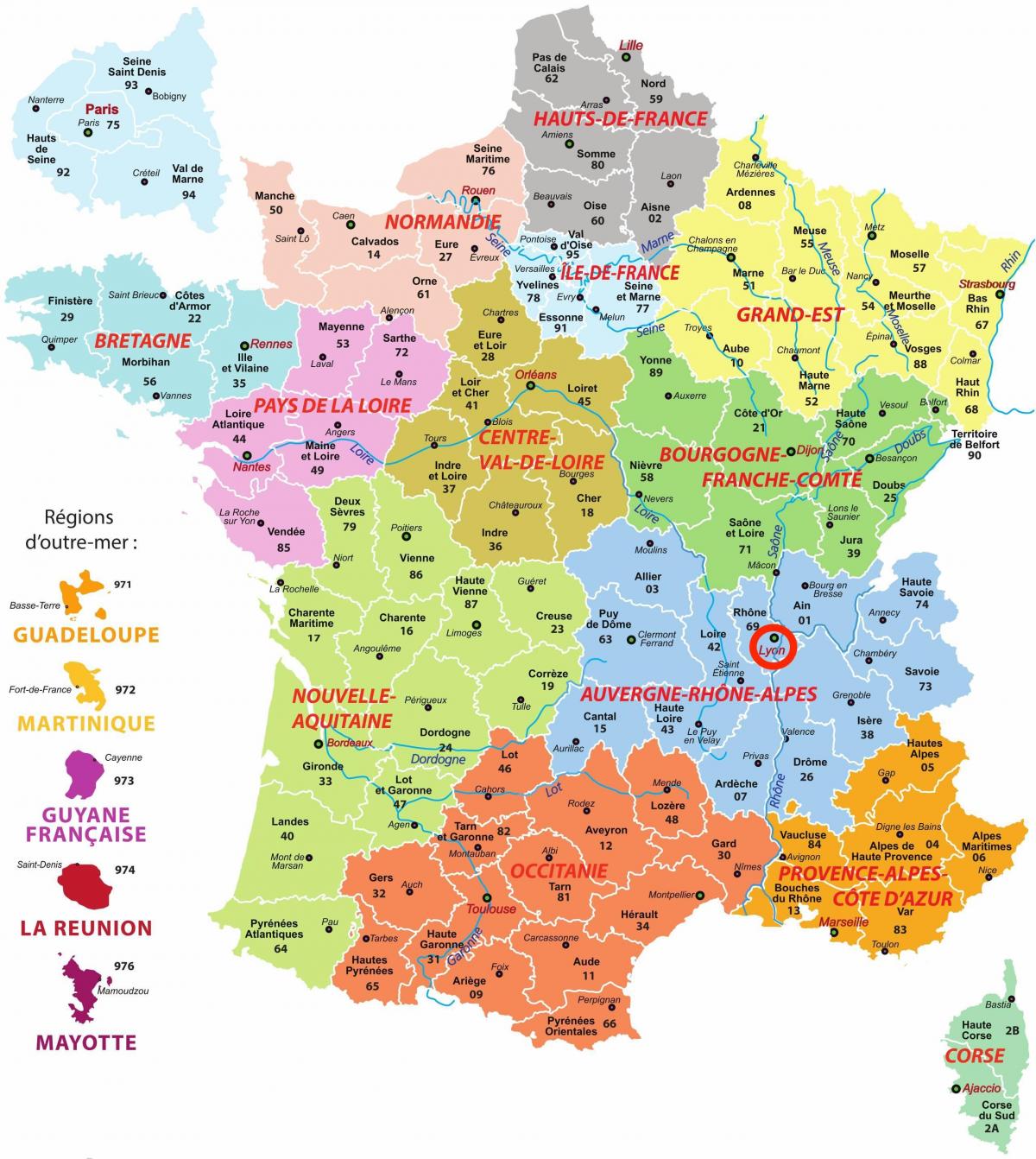 Lyon em Auvergne-Rhône-Alpes - Mapa França